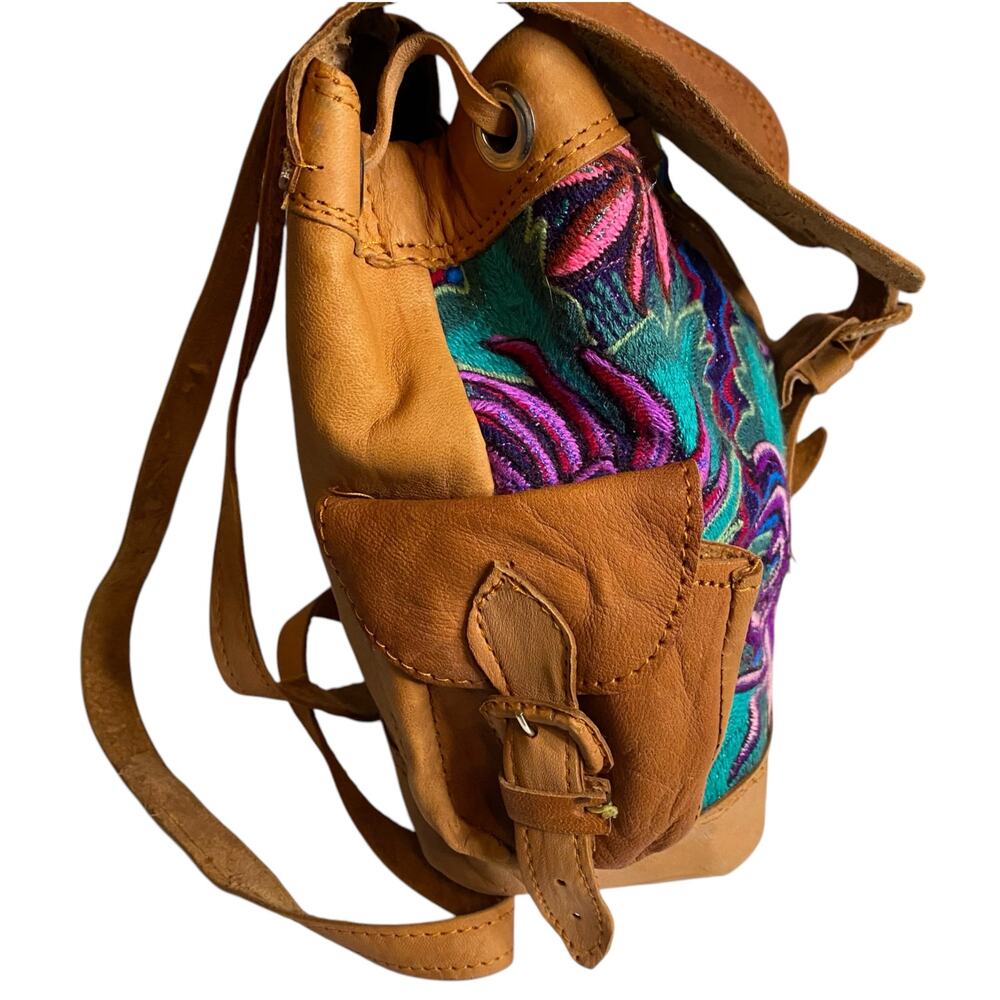 Handmade Boho Genuine Leather Mini Backpack w Floral Embroidery Details Festival - Picture 4 of 13